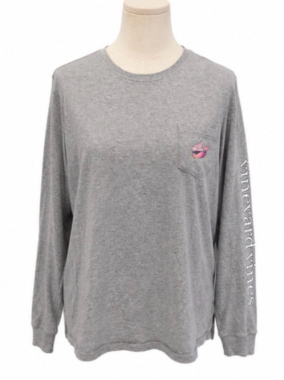 Vineyard Vines Women’s Medium Gray Skiing Whale Long-Sleeve Pocket Tee
